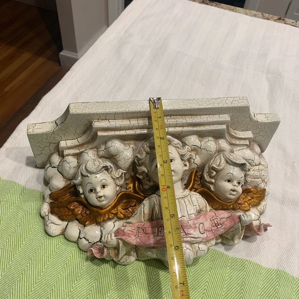 Vintage Shabby pink, Off white and gold cherubs and wall shelf